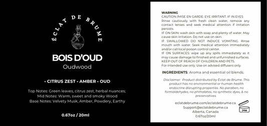 Bois d’Oud/Oudwood/Agarwood: Citrus Zest, Amber, Musk