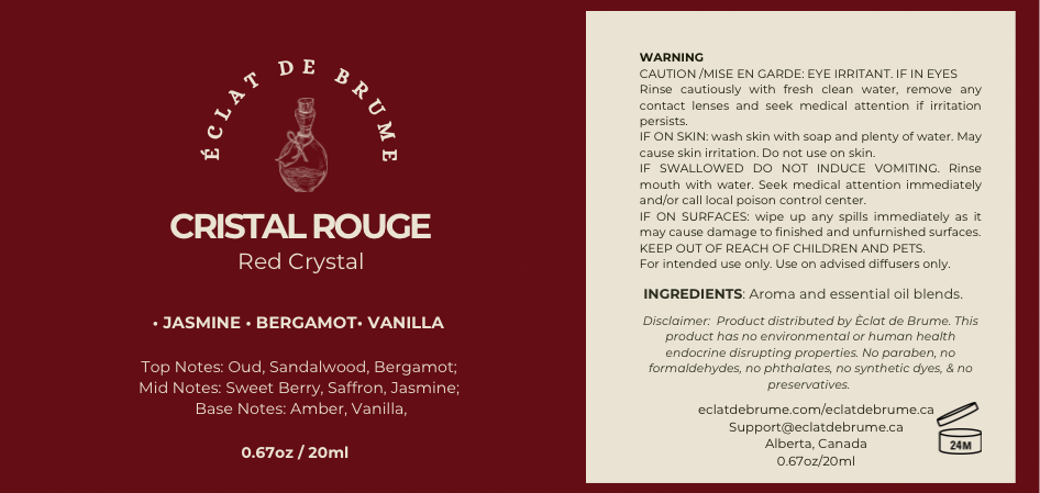 Cristal Rouge/Red Crystal: Jasmine, Bergamot, Vanilla - Inspired by Baccarat Rouge 540